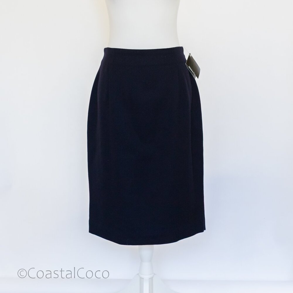 Vintage Theo Miles Pencil Skirt Size 10 Blue 100% Wool Office Preppy Career